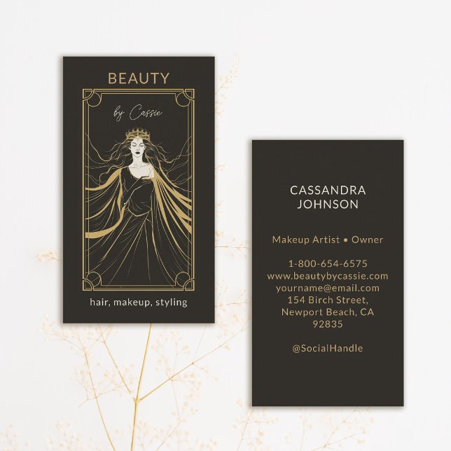 Cartão De Visita Tarot Card Makeup Hair Stylist Aestética Black (tarot business card mystical goddess makeup hair lashes psychic reiki healer aesthetician)