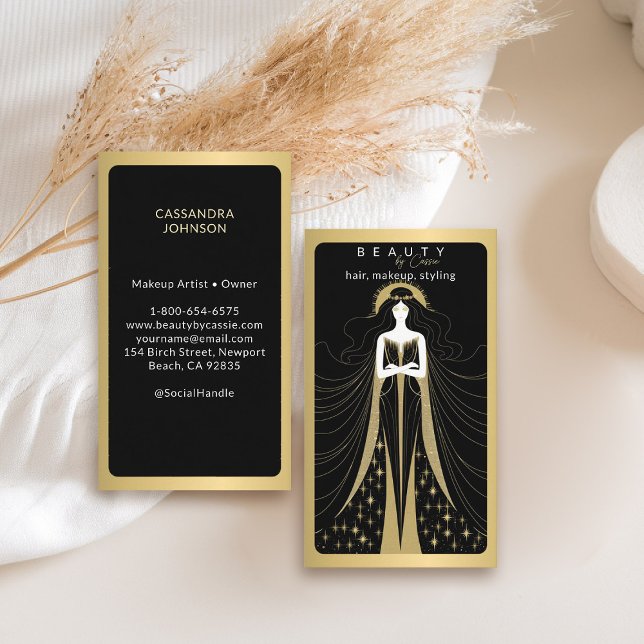 Cartão De Visita Tarot Card Makeup Hairdresser Aestético Black (tarot business card goddess beauty makeup hair nails lashes stylist beautician beauty wellness yoga)
