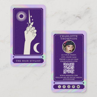 Cartão De Visita Tarot Celestial Foto Cabeleireiro Holográfico