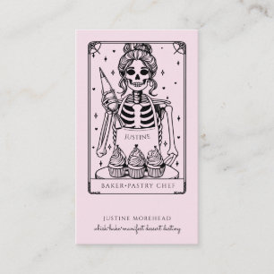 Cartão De Visita Tarot Esqueleto Padeiro Batedeira Cupcake Rosa