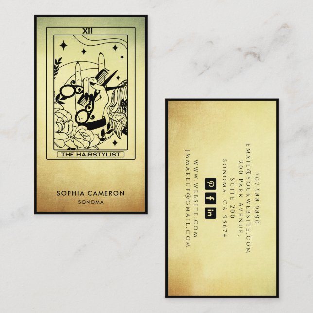 Cartão De Visita  Tarot Hair Stylist Gold Ombre Business Card (Frente/Verso)