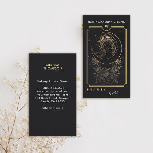 Cartão De Visita Tarot Moon Deusa Rosa negro elegante moderno Doura