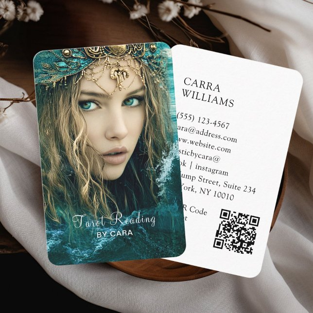 Cartão De Visita Tarot, Mulher Mística Código QR (Tarot, Mystic Woman QR Code Business Card)