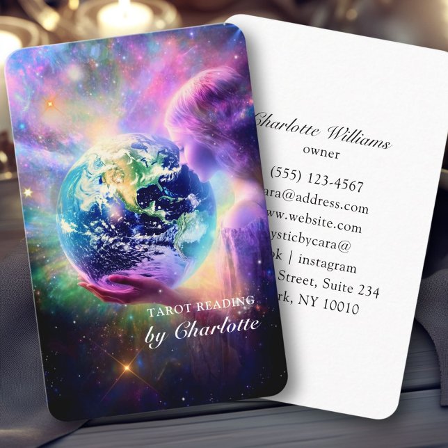 Cartão De Visita Tarot, Mulher Universo (Tarot, Universe-Galaxy-Woman-Earth Business Card)
