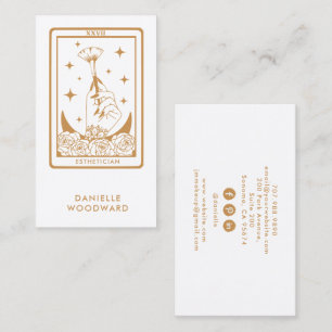 Cartão De Visita Tarot Mystic Gold Esteticista Dourado Branco Brand