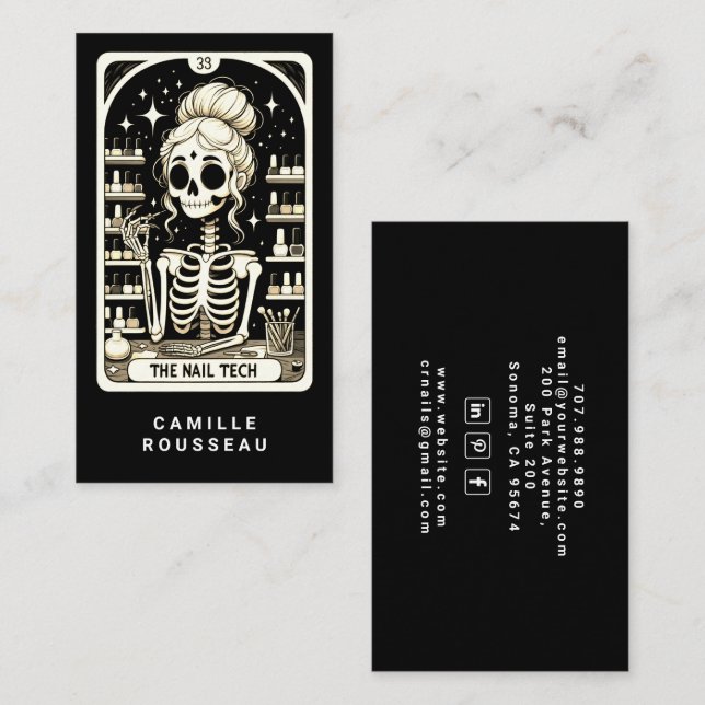 Cartão De Visita Tarot Nail Technician Black Business Card (Frente/Verso)