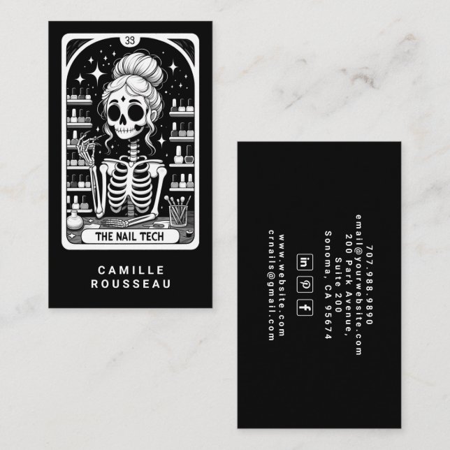 Cartão De Visita Tarot Nail Technician Black Business Card (Frente/Verso)