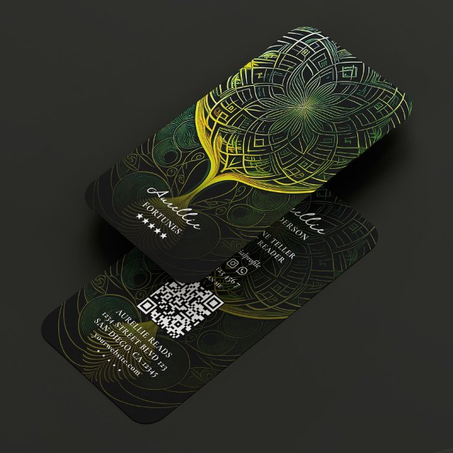Cartão De Visita Tarot Reader Psychic Fortune Teller Green Mandala  (Tarot Reader Psychic Fortune Teller Green Mandala Business Card
)