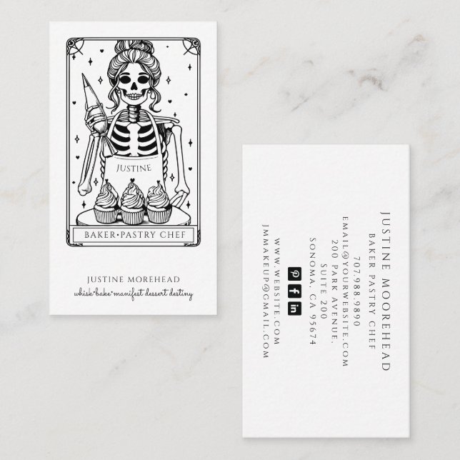 Cartão De Visita Tarot Skeleton Baker Cupcake (Frente/Verso)