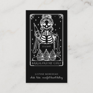 Cartão De Visita Tarot Skeleton Baker Cupcake preto de uísque