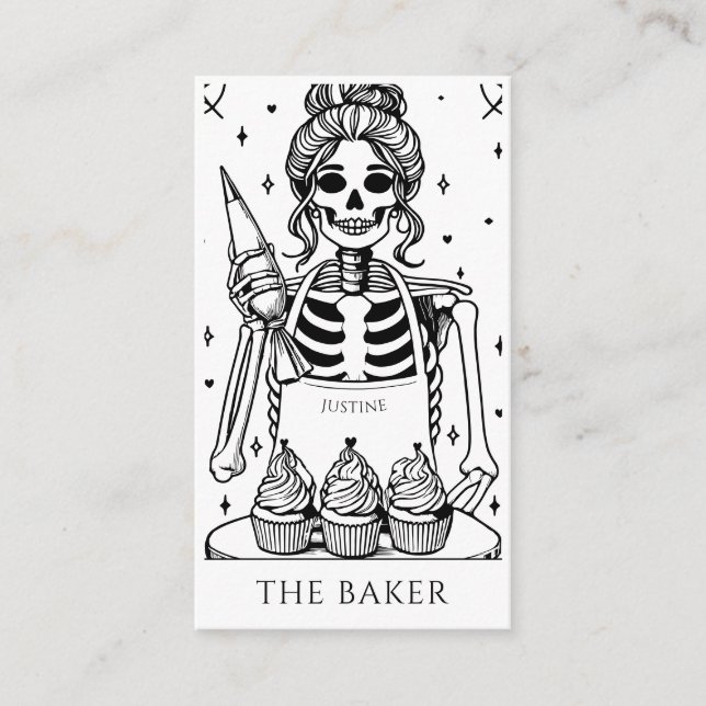 Cartão De Visita Tarot Skeleton Baker Cupcake Whisk (Frente)