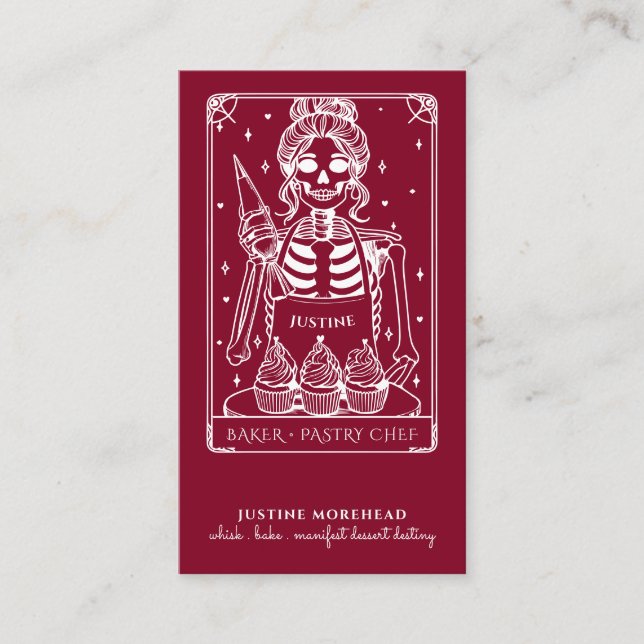 Cartão De Visita Tarot Skeleton Baker Whisundy Cupcake Burgundy (Frente)