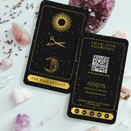 Cartão De Visita Tarot Sun Moon Hairdresser Negro Dourado