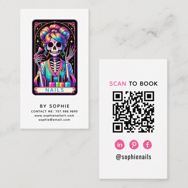 Cartão De Visita Tarot Theme Nail Tech Nail Art Business Card (Frente/Verso)