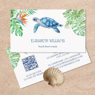Cartão De Visita Tartaruga Aquarela Folhas Tropicais