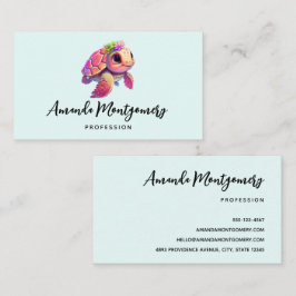 Cartão De Visita Tartaruga-do-mar rosa, Whimsical & Cuide