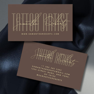 Cartão De Visita Tattoo artist modern typography script brown