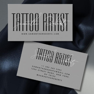 Cartão De Visita Tattoo artist modern typography script gray