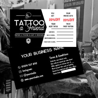 Cartão De Visita Tattoo Referral Card Template | Tattoo a Friend 