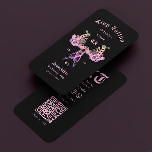 Cartão De Visita Tatuador clássico Tatuador preto rosa moderno