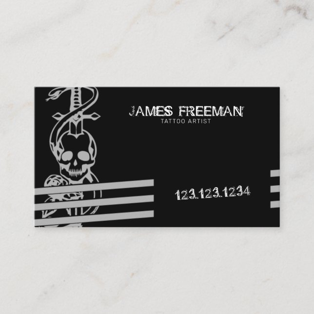 Cartão De Visita Tatuador de Tatuagem de Tatuagem Negra Negra Negra (Frente)