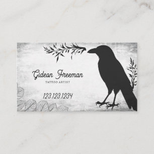 Cartão De Visita Tatuador Grunge Black and White Crow