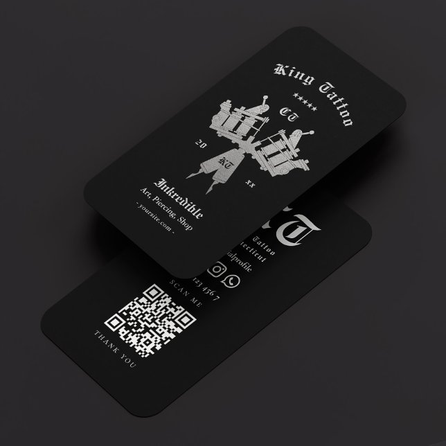 Cartão De Visita Tatuador Mínimo Tatuador Preto de Tatuagem de Prat (Tattooist Minimal Black Silver Tattoo Artist Business Card
)
