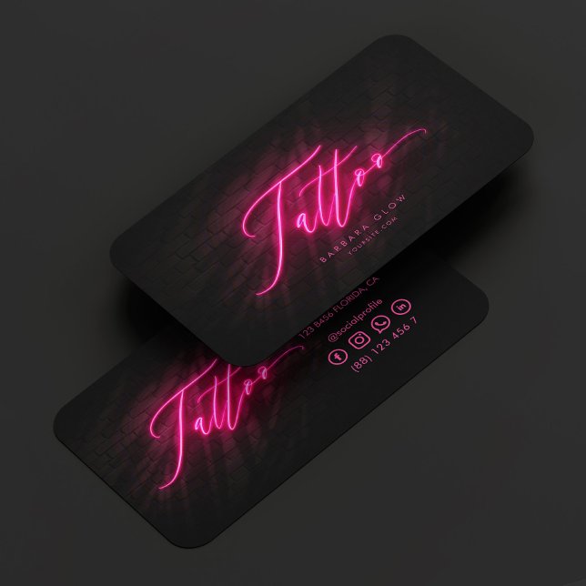 Cartão De Visita Tatuador moderno Compra Neon Pink (Modern Tattoo Artist Tattoo Shop Neon Pink Business Card
)
