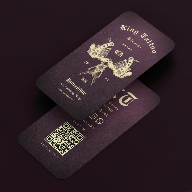 Cartão De Visita Tatuador Moderno Púrpura Púrpura Púrpura Púrpura C (Modern Tattoo Artist Dark Purple Faux Leather Business Card
)
