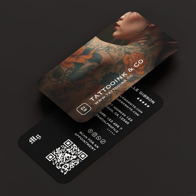 Cartão De Visita Tatuador Tatuador Monograma Foto Preto (Tattoo Artist Tattooist Monogram Photo Black Business Card
)