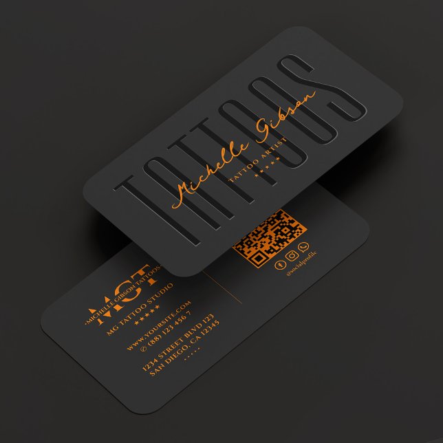 Cartão De Visita Tatuador Tatuador Tatuador Tatuagens Laranja Negro (Tattooist Tattoo Artist Tattoos Black Orange Business Card
)