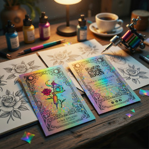 Cartão De Visita Tatuador   Tatuagem Celestial Holográfica