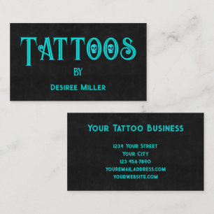 Cartão De Visita Tatuagem Artista Black Teal Legal Crânio