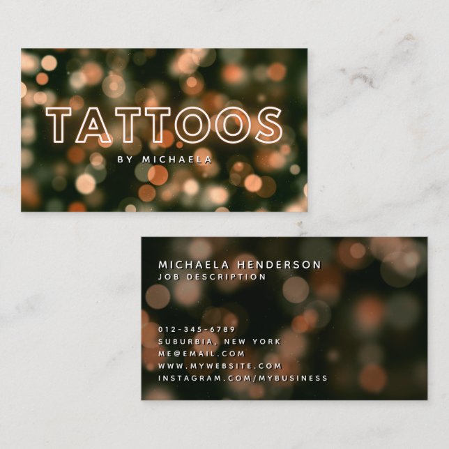 Cartão De Visita Tatuagem Artista/Compro Moderno Dourado Neon & Lig (Frente/Verso)