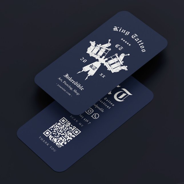 Cartão De Visita Tatuagem Artista Escuro Marinho Azul Monograma Mod (Tattoo Artist Dark Navy Blue Monogram Modern Business Card
)