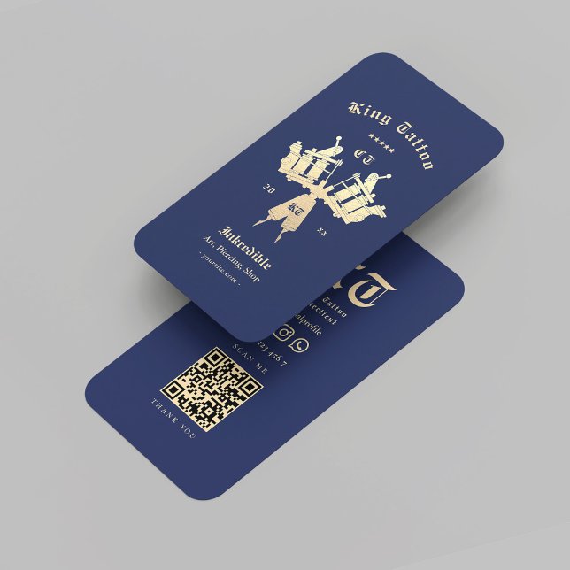 Cartão De Visita Tatuagem Artista Moderna Compra Tatuagem Azul Dour (Modern Tattoo Artist Tattoo Shop Gold Blue QR Business Card
)