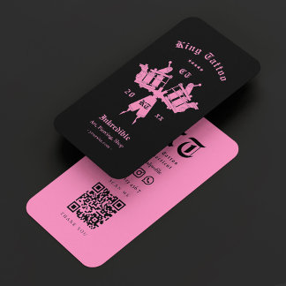 Cartão De Visita Tatuagem Artista Monograma Preto Rosa Moderno