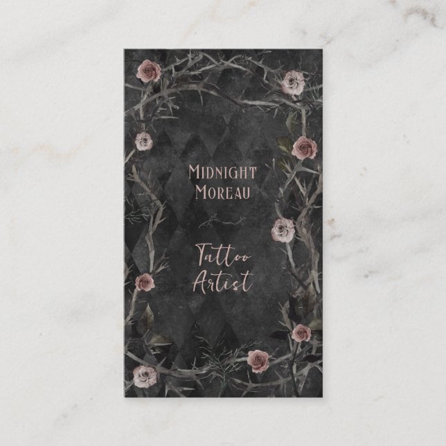 Cartão De Visita Tatuagem Artista Rosas Thorns QR Code Business (Frente)