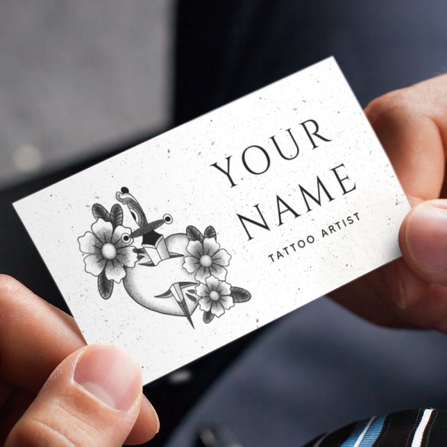 Cartão De Visita Tatuagem Artista Salon Floral Espada Pulverizada E (Criador carregado)