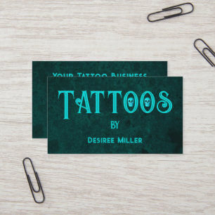 Cartão De Visita Tatuagem Artista Teal Skull