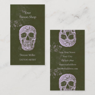 Cartão De Visita Tatuagem do crânio Artista Oliveira Gótica Verde G