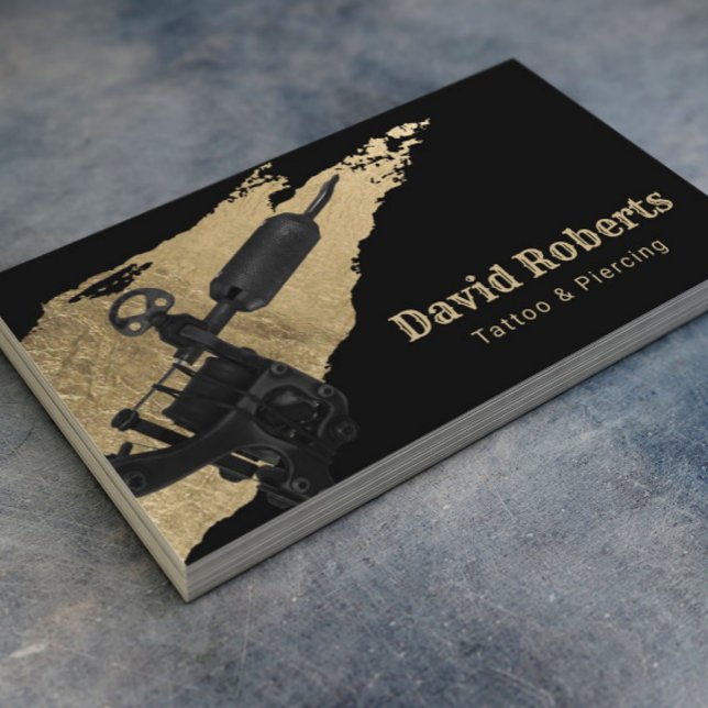 Cartão De Visita Tatuagem e Piercing Tatuagem Arma e Dourada Brushb (Criador carregado)