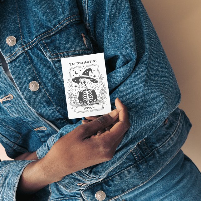 Cartão De Visita Tatuagem Gótica Design Tarto De Bruxa Negra E Bran (Gothic Tattoo Black And White Witch Tarot Design Business Card)