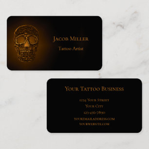 Cartão De Visita Tatuagem Metálica Dourada Cabeça Gótica