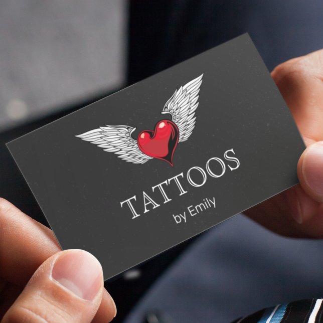 Cartão De Visita Tatuagens Do Seu Nome Voando Coração Simples Modes (Criador carregado)