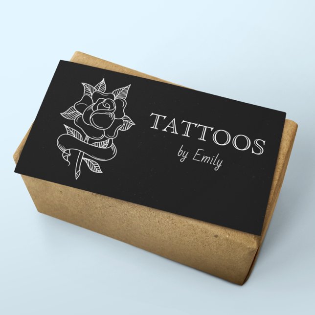 Cartão De Visita Tatuagens Por Seu Nome Simples Preto E Branco Eleg (Criador carregado)