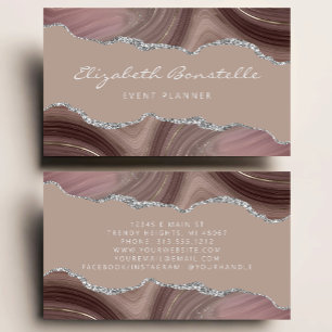 Cartão De Visita Taupe Agate Silver Glitter Luxo