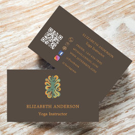 Cartão De Visita Taupe brown orange Yoga pose Instructor