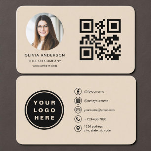 Cartão de Visita Taupe com Código QR 