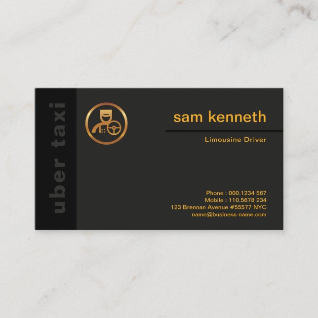 Cartão De Visita TÁXI Moderno Exclusivo Especial da Elegância Negra (Frente)